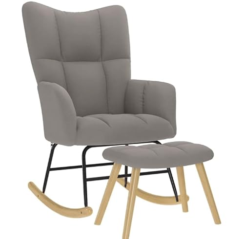 Eleganz Schaukelstuhl mit Fußhocker Relaxsessel Garten:Balkonmöbel Taupe Stoff für Ergonomischer Schaukelstühle,bis 110 kg Belastbar, für Balkon, Garten & Wohnzimmer von Eleganz