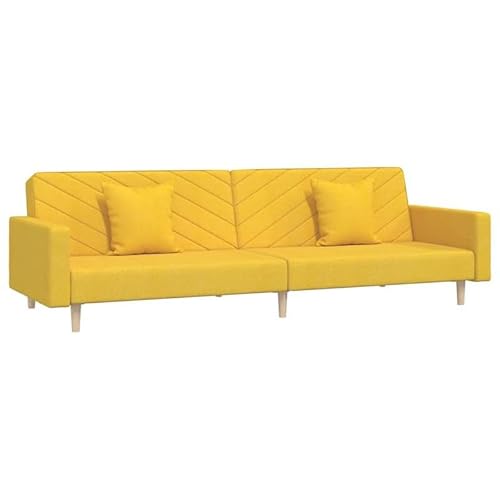 Eleganz Schlafsofa 2-Sitzer mit 2 Kissen Gelb Stoff – Futon für Wohnzimmer oder Gastbereich, bequem & platzsparend, ideal für kleine Räume von Eleganz