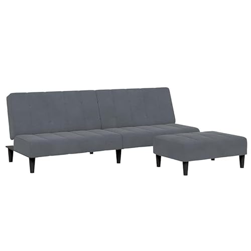 Eleganz Schlafsofa 2-Sitzer mit Fußhocker – Dunkelgrauer Samt Futon für Wohnzimmer oder Schlafzimmer, Platzsparend & Bequem, Ideal für kleine Wohnungen oder Gäste von Eleganz