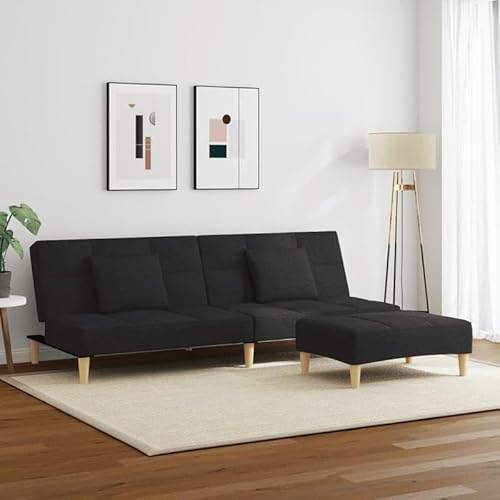 Eleganz Schlafsofa 2-Sitzer mit Fußhocker - Modernes Sofa aus Stoff (100% Polyester) und Holz für Wohnzimmer, Gästezimmer - Bequem & Platzsparend von Eleganz