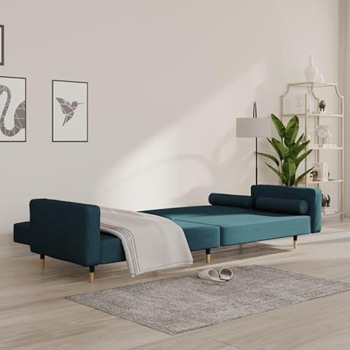 Eleganz Schlafsofa 2-Sitzer mit Kissen Blau Samt – Futon für Wohnzimmer & Gastbereich, platzsparend & bequem – Ideal für kleine Räume & Gäste von Eleganz