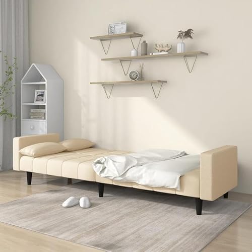 Eleganz Schlafsofa 2-Sitzer mit Kissen – Futon für Wohnzimmer oder Schlafzimmer, cremefarbener Stoff, platzsparend & bequem – Ideal für kleine Räume und Gäste von Eleganz