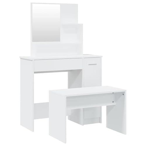 Eleganz Schminktisch-Set Weiß 86,5x35x136 cm | Schlafzimmermöbel aus Holzwerkstoff & Acryl | Stylischer Schminktisch mit Spiegel | Komplettset für Schlafzimmer & Bad Eleganz Schminktisch-Set Weiß 86,5x35x136 cm | Schlafzimmermöbel aus Holzwerkstoff & Acryl | Stylischer Schminktisch mit Spiegel | Komplettset für Schlafzimmer & Bad von Eleganz