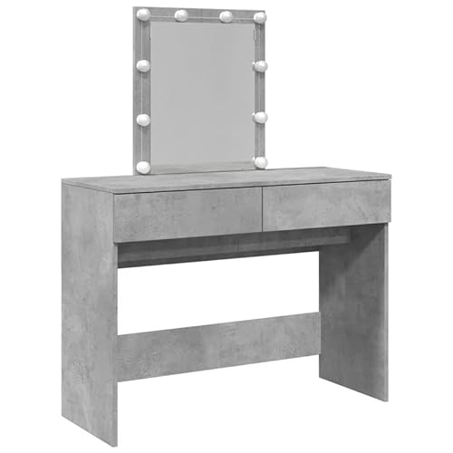 Eleganz Schminktisch mit -Beleuchtung, Betongrau 100x40x130 cm - Moderner Dressingtable für Schlafzimmermöbel-Sets, Stauraum & Spiegel von Eleganz