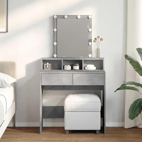 Eleganz Schminktisch mit -Beleuchtung Betongrau 80x41x144,5 cm - Schlafzimmermöbel-Sets mit Spiegel & Beleuchtung, Moderner Toilettentisch für Damen, Stilvoll & Funktional von Eleganz