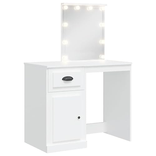 Eleganz Schminktisch mit -Leuchten Weiß 90x42x132,5 cm - Schlafzimmermöbel-Set mit Spiegel & Beleuchtung - Stilvolles Makeup-Tischset für Damen von Eleganz