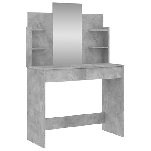 Eleganz Schminktisch mit Spiegel – Moderner Betongrau Schminktisch aus Holzwerkstoff & Glas (96x39x142 cm) – Stilvolles Möbelstück für Schlafzimmer & Wohnbereich von Eleganz