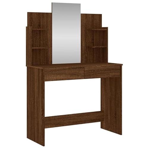 Eleganz Schminktisch mit Spiegel in Braun & Eichen-Optik (96x39x142 cm) - Stilmöbel aus Holzwerkstoff & Glas fürs Schlafzimmer - Platzsparend & Stilvoll von Eleganz