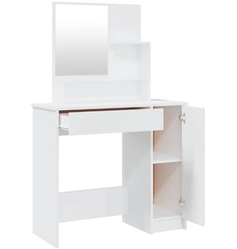 Eleganz Schminktisch mit Spiegel & Hocker: Große Schminktisch für das Schlafzimmer - 1 Schubladen & 2 Ablagen, Modernes Design (Weiß, 86,5x35x136 cm) von Eleganz