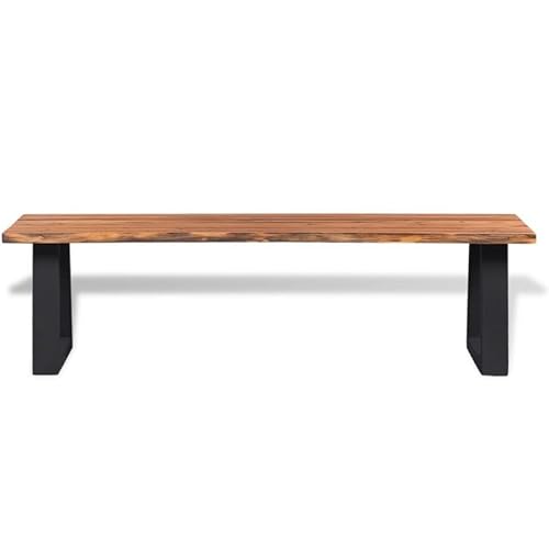 Eleganz Schminktischhocker aus massivem Akazienholz & Metall - 160 cm Öko-Hocker mit ölbehandelter Sitzfläche & pulverbeschichteten Beinen - Stilvoll & langlebig für Schlafzimmer & Bad von Eleganz