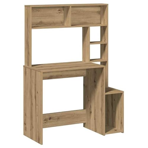 Eleganz Schreibtisch mit Regal Artisan-Eiche 100x45x140cm Holzwerkstoff - Arbeitsplatz Großraumbüro, platzsparend & stabil - Praktische Ablagefläche für Ordner & Bürozubehör von Eleganz