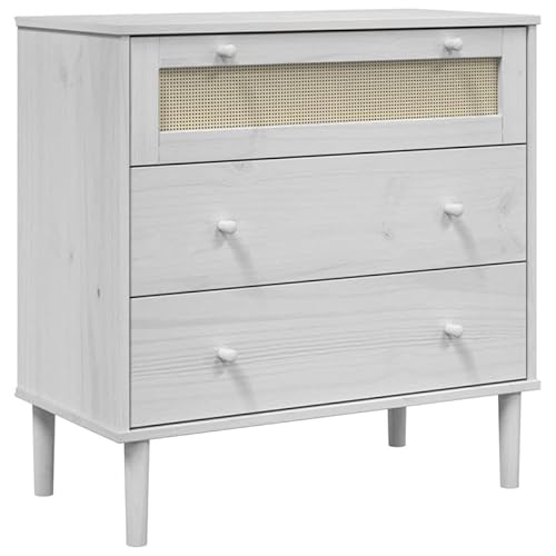 Eleganz Schubladenkommode SENJA Rattan-Look Weiß 80x40x80 Kiefernholz – Wohnzimmermöbel-Set für Moderne Einrichtung | Stilvolles & langlebiges Schrankmöbel mit Rattan-Optik von Eleganz