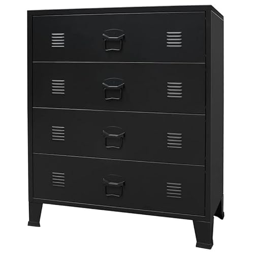 Eleganz Schubladenschrank aus Metall im Industrie-Stil - 78 x 40 x 93 cm - Schwarz - Stabile Aufbewahrung für Wohnzimmer oder Büro - Robust und langlebig von Eleganz