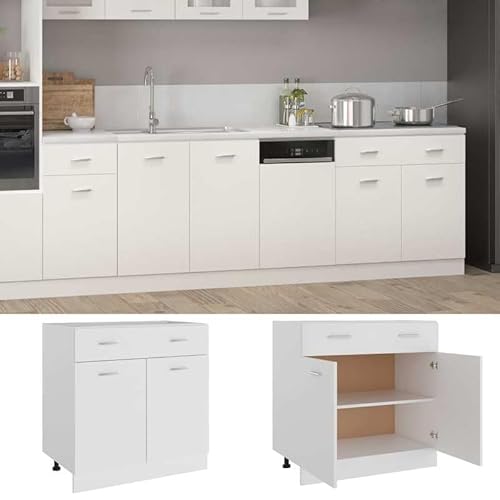 Eleganz Schubunterschrank Lyon Weiß 80x46x81,5 cm - Küchenschrank aus Holzwerkstoff, platzsparend & stabil für Moderne Küchen von Eleganz