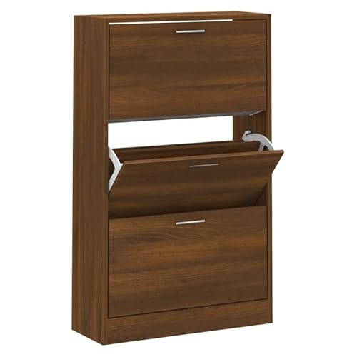 Eleganz Schuhschrank Braun Eichen-Optik | 63x24x103 cm | Schuhregal mit Fächern für Eingangsbereich & Flur | Stabile Holzwerkstoff-Konstruktion | Platzsparend & Organisiert von Eleganz