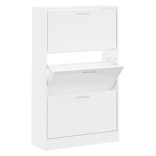 Eleganz Schuhschrank Hochglanz-Weiß 63x24x103 cm | Moderne Aufbewahrung für Schuhe | Platzsparend & Stilvoll | Ideal für Flur oder Eingangsbereich | Aus Holzwerkstoff von Eleganz