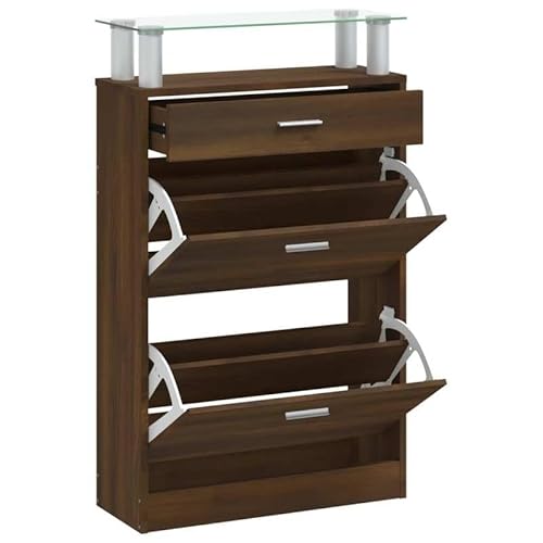 Eleganz Schuhschrank aus Holzwerkstoff in Braun & Eichen-Optik | Platzsparend für Flur oder Eingangsbereich (63x24x104 cm) | Stabile Aufbewahrung für bis zu 20 Paar Schuhe von Eleganz