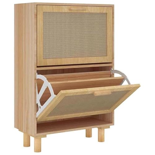 Eleganz Schuhschrank aus Holzwerkstoff & Natur-Rattan – Moderner Schuhschrank für Flur oder Eingangsbereich – Stabile Kiefernholz-Konstruktion – Platzsparend & langlebig – 52x25x80 cm von Eleganz