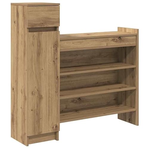 Eleganz Schuhschrank mit Regal aus Eiche - Platzsparender Schuhständer mit Ablagefach 100,5 x 28 x 100 cm - Ideal für Flur oder Eingangsbereich - Hergestellt aus langlebigem Holzwerkstoff von Eleganz
