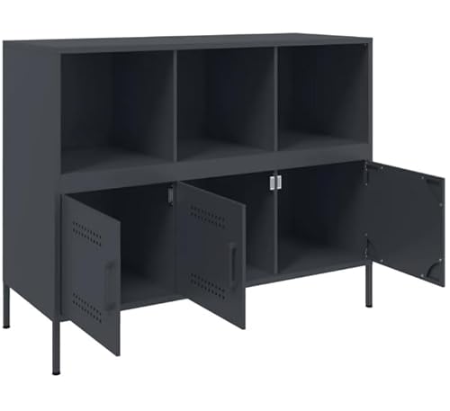 Eleganz Sideboard, Küchenschrank, Aufbewahrungsschrank, Stahlgestell, 100.5x39x79 cm, Anthrazit - Metallschrank für Wohnzimmer, Küche, Esszimmer von Eleganz