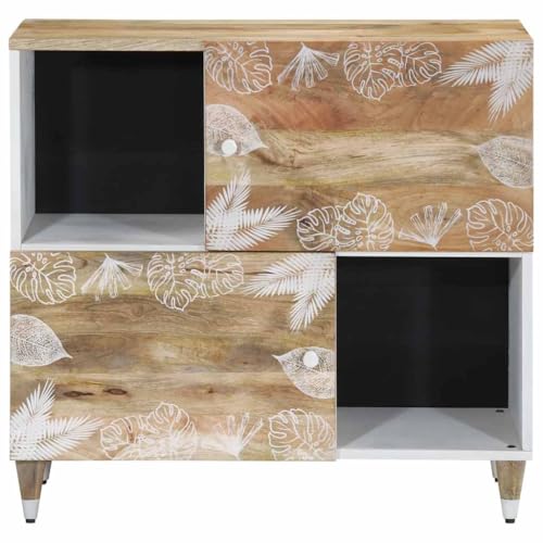 Eleganz Sideboard 80x33,5x75 cm aus Massivholz Mango Natur mit weißem Lacksieb - Modernes Regalsystem für Wohnzimmer & Esszimmer - Stabile Holzwerkstoff & Metall Konstruktion von Eleganz
