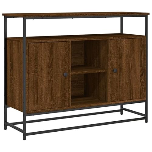 Eleganz Sideboard Eiche Optik 100x35x80 cm für Wohnzimmer | Schlichter TV-Schrank mit 3 Türen & 2 Schubladen | Stauraum Lösung aus Holzwerkstoff | Modernes Möbelstück in Braun von Eleganz