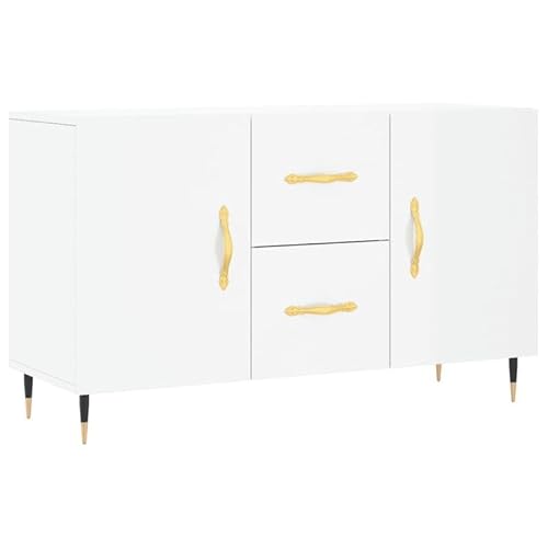 Eleganz Sideboard Hochglanz-Weiß 100x36x60 cm | Modernes Wohnzimmermöbel Set aus Holzwerkstoff | Schlankes Design für kleine Räume | Stauraum-Lösung mit stilvollem Glanzeffekt von Eleganz