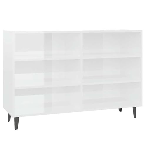 Eleganz Sideboard Hochglanz-Weiß 103,5x35x70 cm - Modernes Wohnzimmermöbel aus Holzwerkstoff & Metall - Stilvolles Möbelstück für Wohnzimmer, Flur oder Esszimmer - Platzsparend & Langlebig von Eleganz