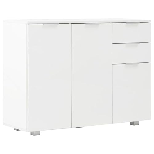 Eleganz Sideboard Hochglanz-Weiß 107x35x80,5 cm | Modernes Wohnzimmermöbel-Set | Holzwerkstoff mit Hochglanz-Finish | Stauraum Lösung | Stilvoll & Funktional von Eleganz