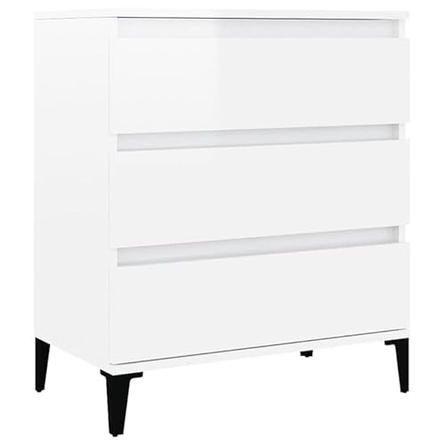 Eleganz Sideboard Hochglanz-Weiß 60x35x70 cm | Modernes Wohnzimmermöbel-Set aus Holzwerkstoff & Metall | Stauraum Lösung für kleine Räume | Stilvoll & Langlebig von Eleganz