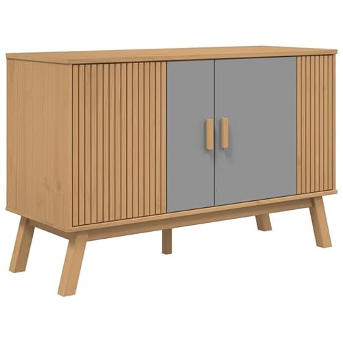 Eleganz Sideboard Olden – Massivholz Kiefer Wohnzimmerschrank in Grau & Braun (114x43x73,5 cm) – Stilvolles Möbelstück für Moderne Wohnzimmer | Langlebig & Stauraumoptimiert von Eleganz