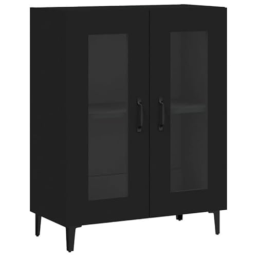Eleganz Sideboard Schwarz 69,5x34x90 cm aus Holzwerkstoff & Glas - Modernes Wohnzimmermöbel-Set mit Stauraum für kleine Räume von Eleganz