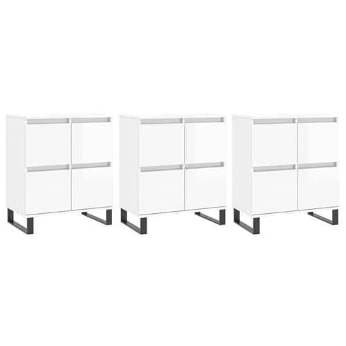 Eleganz Sideboard Set 3 STK. Hochglanz-Weiß für Wohnzimmer | Modernes Möbel Set aus Holzwerkstoff | Platzsparend & Stilvoll | Ideal für kleine Räume von Eleganz