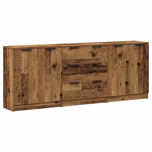 Eleganz Sideboard Set 3 STK. Wohnzimmermöbel in Altholz-Optik | 60x30x70 cm | Holzwerkstoff | Stilvolles & Praktisches Aufbewahrungssystem für Wohnzimmer von Eleganz