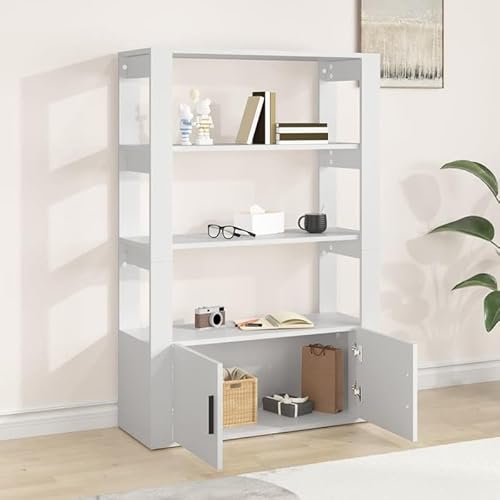 Eleganz Sideboard Weiß 80x30x119,5 cm | Modernes Wohnzimmer Sideboard aus Holzwerkstoff | Stauraum Lösung für kleine Räume | Schlankes Design mit 2 Türen von Eleganz