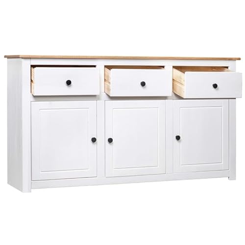 Eleganz Sideboard Weiß aus Massivholz Kiefer 135x40x80 cm - Schrank für Wohnzimmer, langlebig & stabil - Stauraum Lösung für kleine Räume - Panama Design Eleganz Sideboard Weiß aus Massivholz Kiefer 135x40x80 cm - Schrank für Wohnzimmer, langlebig & stabil - Stauraum Lösung für kleine Räume - Panama Design von Eleganz