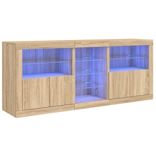Eleganz Sideboard mit -Beleuchtung - Wohnzimmermöbel aus Sonoma-Eiche (181,5x37x67 cm) - Moderner TV-Schrank mit Stauraum & ambienter Beleuchtung von Eleganz