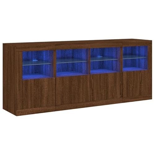 Eleganz Sideboard mit -Beleuchtung in Braun Eichen-Optik 163x37x67 cm – Modernes Wohnzimmermöbel für Stauraum & Stil von Eleganz