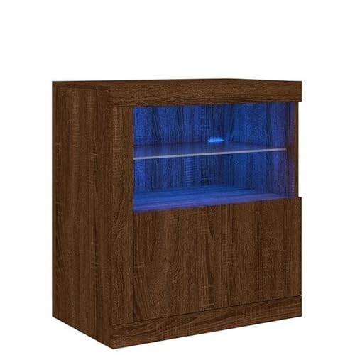 Eleganz Sideboard mit -Beleuchtung in Brauner Eichen-Optik 60,5x37x67 cm - Modernes Wohnzimmermöbel Set mit Stauraum & Ambientebeleuchtung von Eleganz