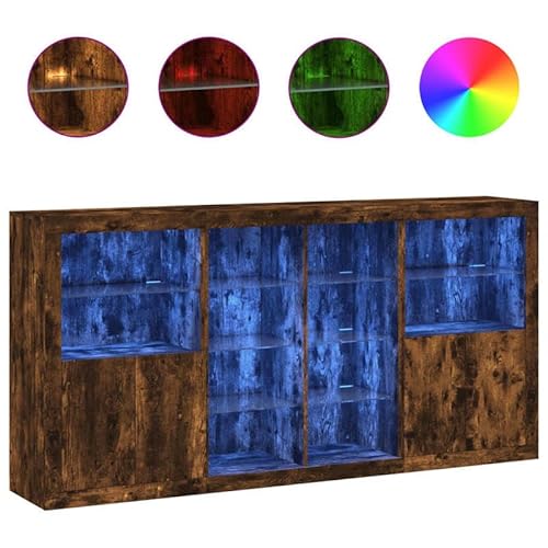 Eleganz Sideboard mit -Beleuchtung in Räuchereiche 202x37x100 cm - Modernes Wohnzimmermöbel Set mit Stauraum & Ambientelicht - Perfekt für Wohnzimmer & Esszimmer von Eleganz