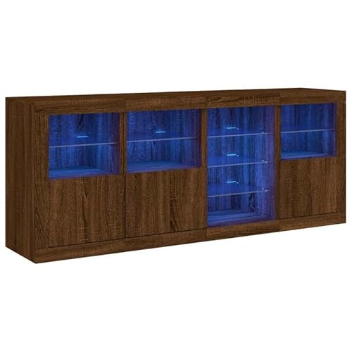 Eleganz Sideboard mit -Leuchten, Wohnzimmermöbel-Set in Eichen-Optik (164x37x67 cm) - Modernes TV Lowboard mit Stauraum & Beleuchtung für Wohnzimmer von Eleganz