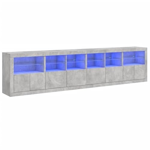 Eleganz Sideboard mit -Leuchten Betongrau 283x37x67 cm | Modernes Wohnzimmermöbel Set mit Beleuchtung | Schickes TV-Möbel mit Stauraum | Ideal für Wohnzimmer & Esszimmer von Eleganz