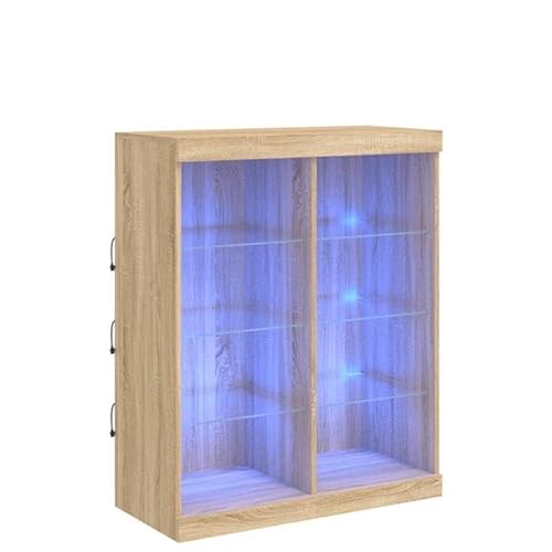 Eleganz Sideboard mit -Leuchten – Wohnzimmerschrank in Sonoma-Eiche 81x37x100 cm – Modernes Möbelstück mit Beleuchtung für stilvolles Wohnzimmer von Eleganz
