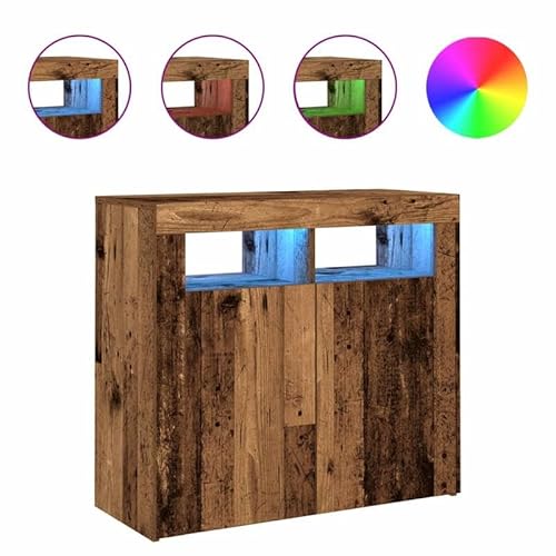 Eleganz Sideboard mit -Leuchten in Altholz-Optik 80x35x75 cm - Wohnzimmermöbel-Set mit Stauraum & moderner Beleuchtung für EIN gemütliches Ambiente von Eleganz