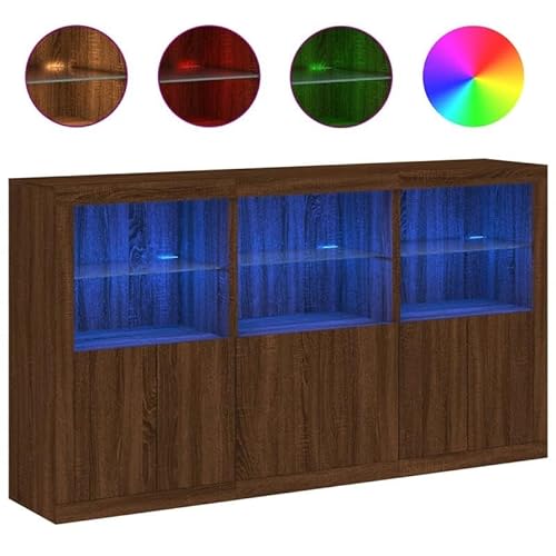 Eleganz Sideboard mit -Leuchten in Braun-Eichen-Optik | Wohnzimmermöbel-Set | Moderne Aufbewahrung mit Beleuchtung | 181,5x37x100 cm | Stilvolles Möbelstück für Wohnzimmer von Eleganz