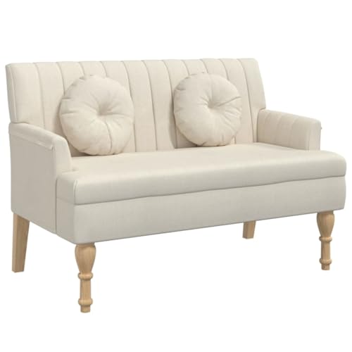Eleganz Sitzbank mit Kissen 113x64,5x75,5 cm - Leinenstoff, Massivholz - Perfekt für Wohnzimmer, Esszimmer - Stilvoll & Bequem von Eleganz