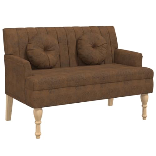 Eleganz Sitzbank mit Kissen Braun 113x64,5x75,5 cm - Wildleder-Optik für Wohnzimmer & Flur - Robustes Kautschukholz & Sperrholz - Stilvoll & Langlebig von Eleganz