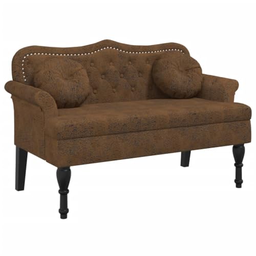 Eleganz Sitzbank mit Kissen Braun 120,5x65x75 cm Wildleder-Optik - Langlebiges Sperrholz & Kautschukholz - Perfekt für Wohnzimmer & Flur von Eleganz
