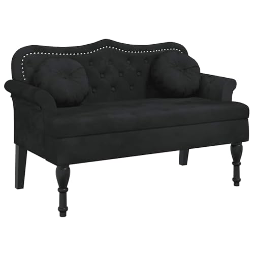 Eleganz Sitzbank mit Kissen Schwarz 120,5x65x75 cm - Samtbezug, Massives Kautschukholz, Modernes Design für Wohnzimmer & Flur von Eleganz