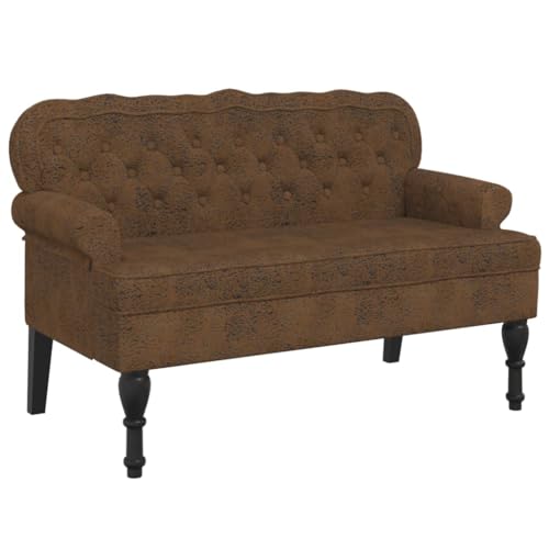 Eleganz Sitzbank mit Rückenlehne, Wildleder-Optik, 119,5x64,5x75 cm, aus Wildlederimitat (100% Polyester), Sperrholz & massivem Kautschukholz – stilvoll & langlebig für Wohnzimmer & Flur von Eleganz
